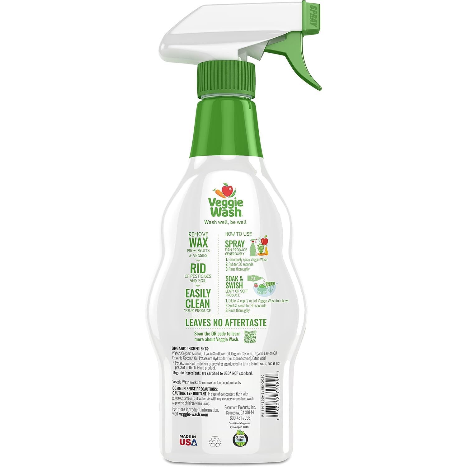 Organic Fruit & Vegetable Wash Certified Produce Cleaner, 16 oz, Pack of 3