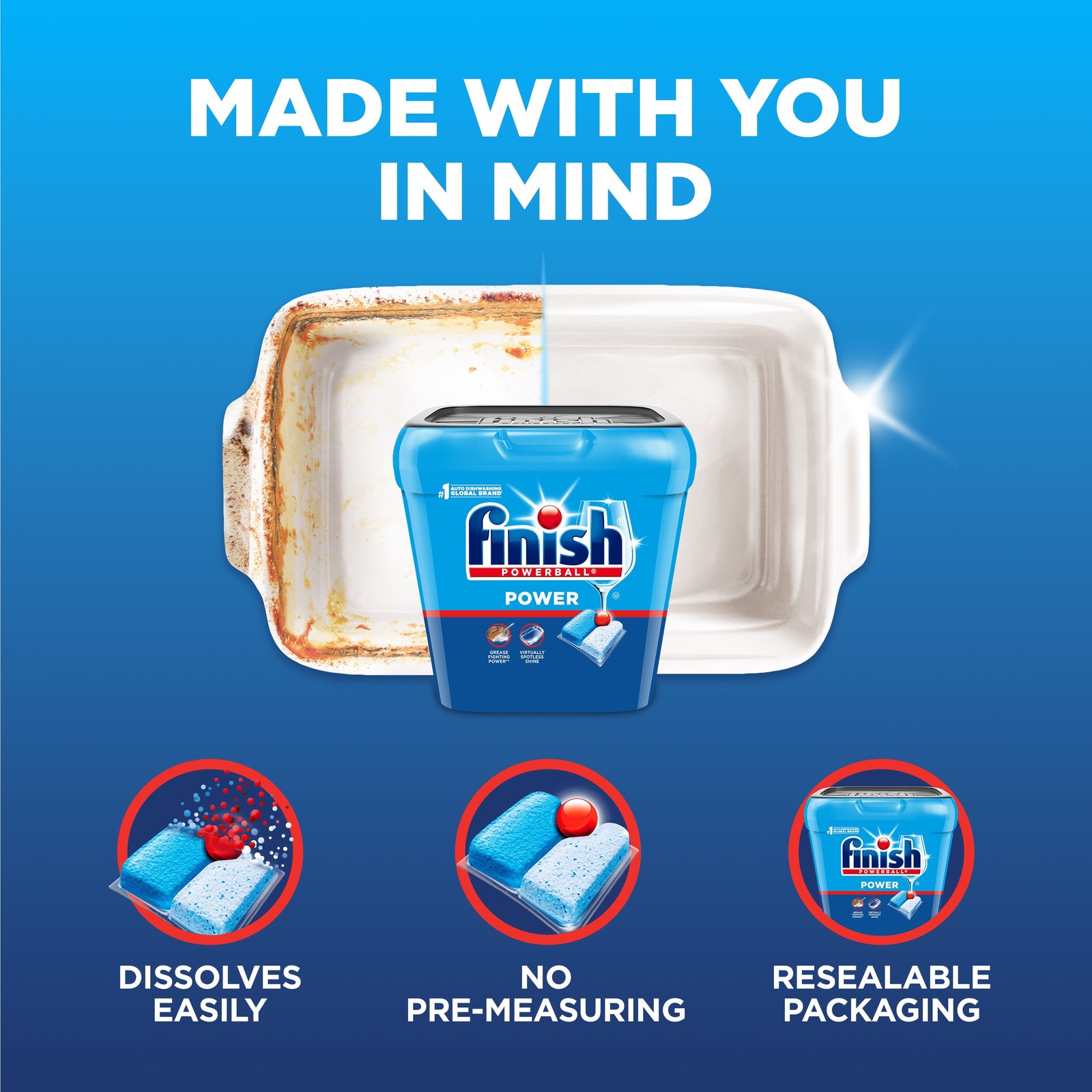Finish Power Dishwasher Pods – No Pre-Rinse, Deep Clean, 84 Count