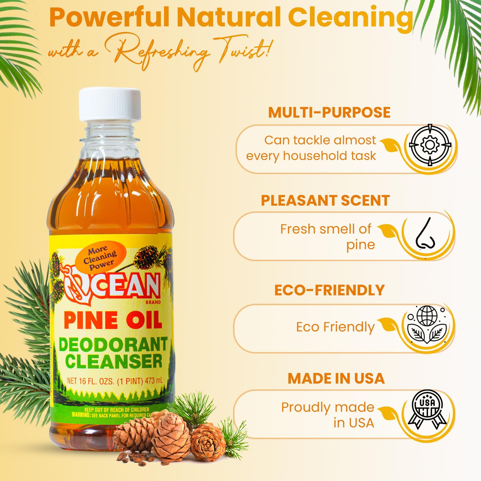 1 PC Ocean Pine Oil Cleaner Concentrate 65% Deodorizer All Purpose 16 Fl Oz