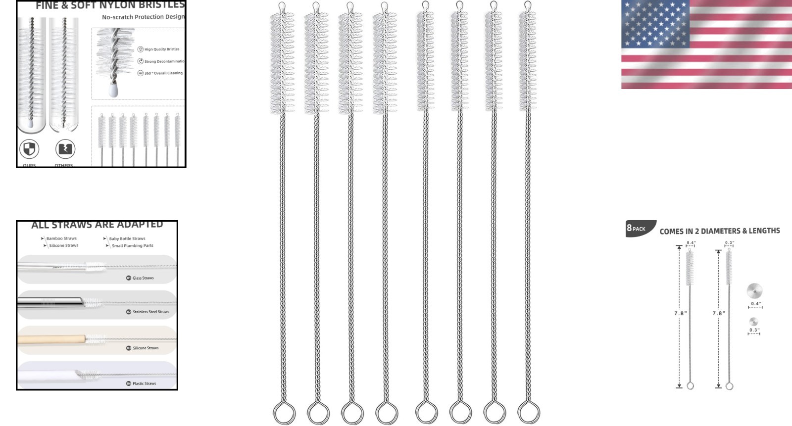 8-Piece Straw Cleaner Brush Set – Food Grade, Dishwasher Safe, Multi-Purpose