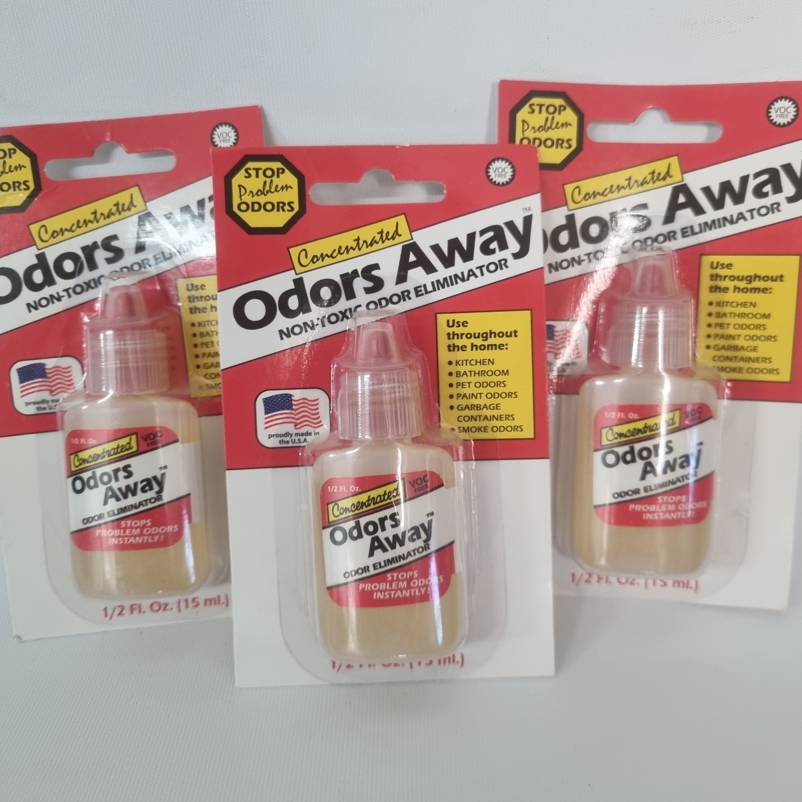 Lot of 3 – Odors Away Concentrated Odor Eliminator 1/2 fl oz Non-toxic