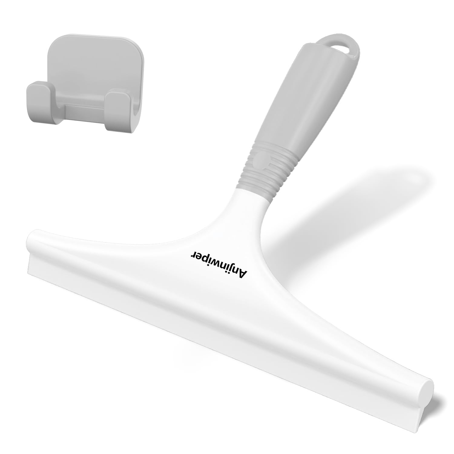 Shower Squeegee for Glass Tiles, 10 Silicone with Hook, White/Gray