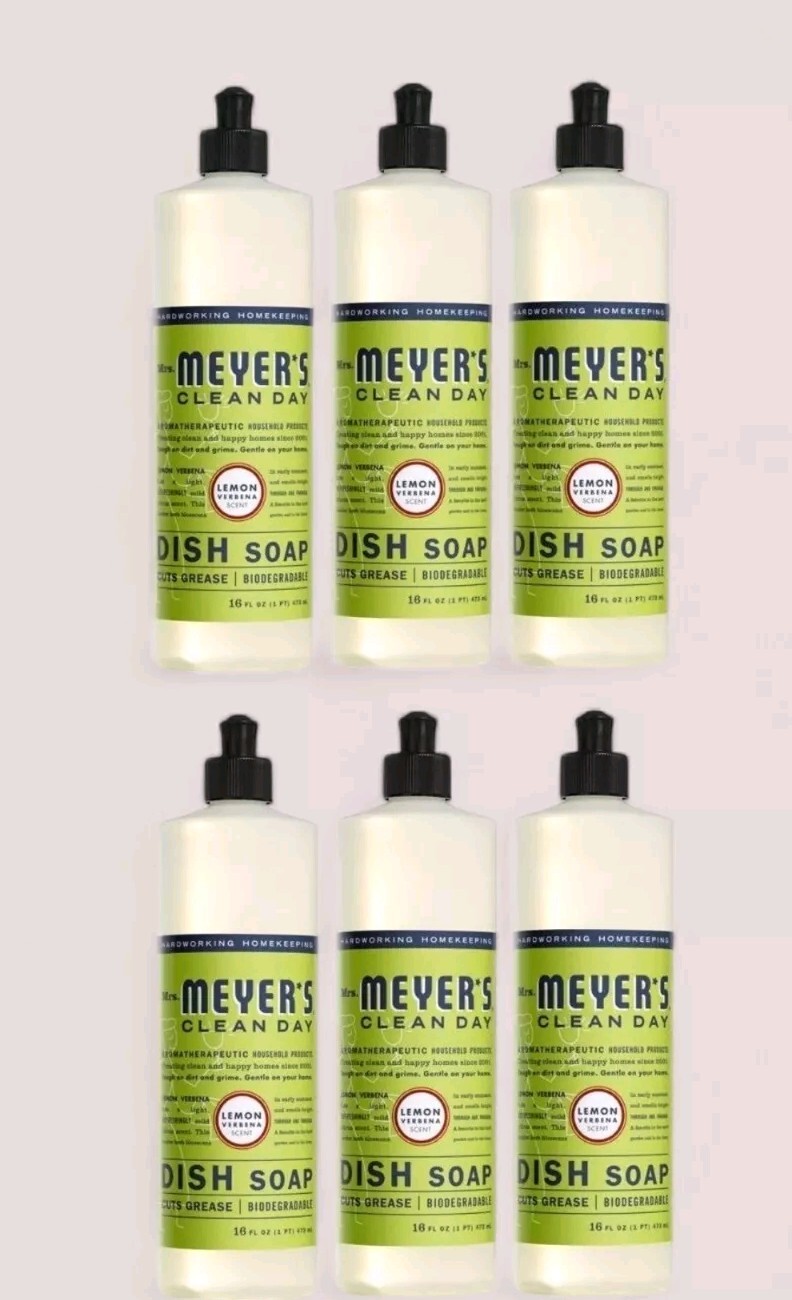 6 ~ Mrs Meyers Clean Day Dish Soap Cuts Grease Lemon Verbena Scent 16 oz