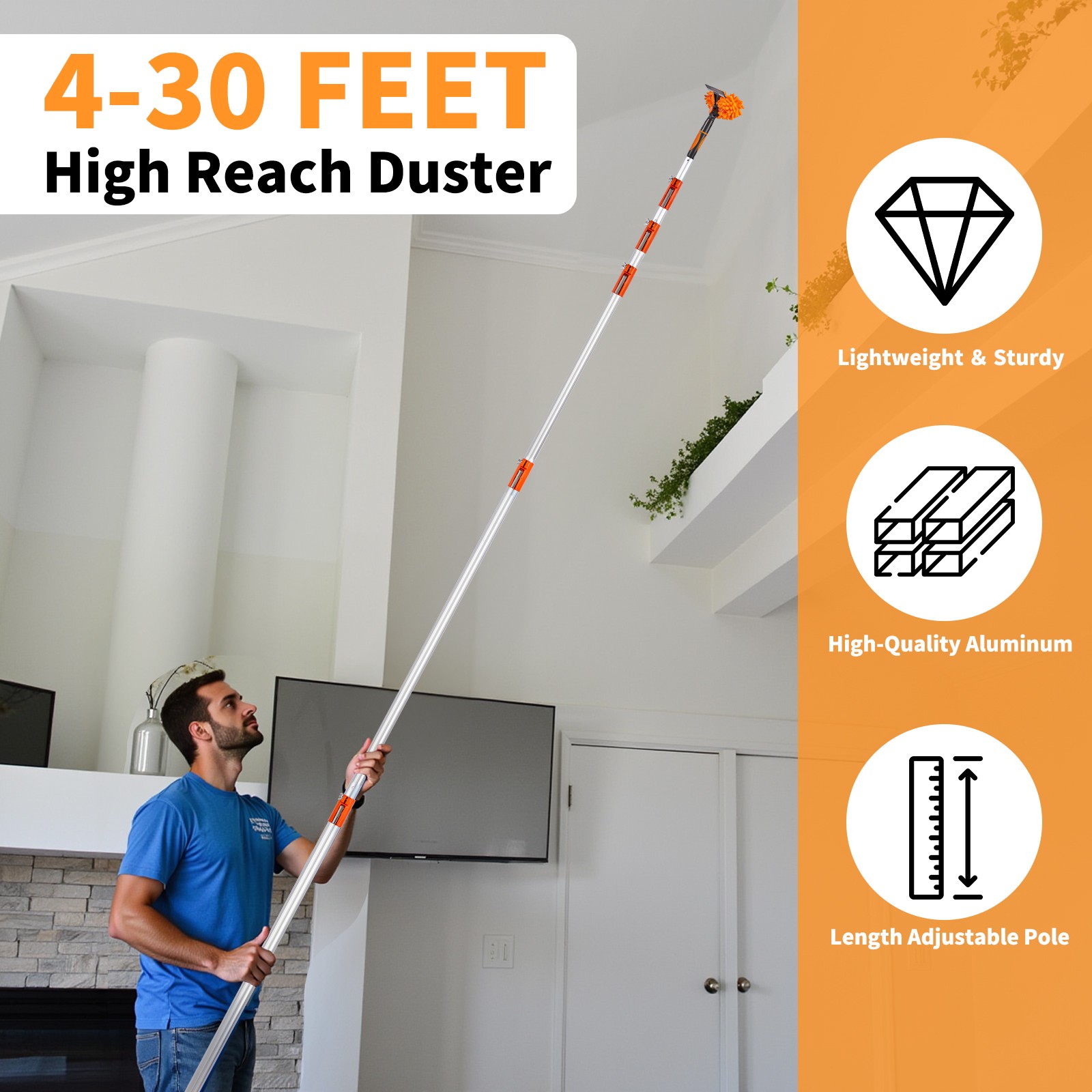12/24/30ft Reach Duster Kit with 4-12 ft Extension Telescopic Pole US