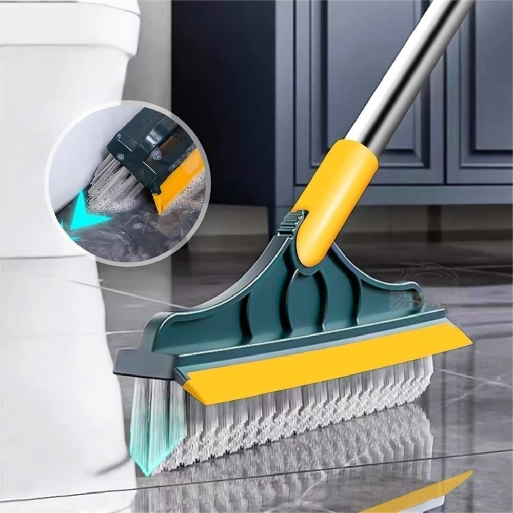 Rotating Tile Scrub Brush, 120° Angle, Bathroom Kitchen Cleaner, Squeegee, Green