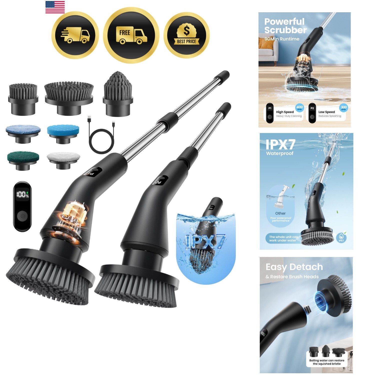Electric Spin Scrubber, 2026 Upgraded Cordless Cleaning Brush Bathroom Scrubb…