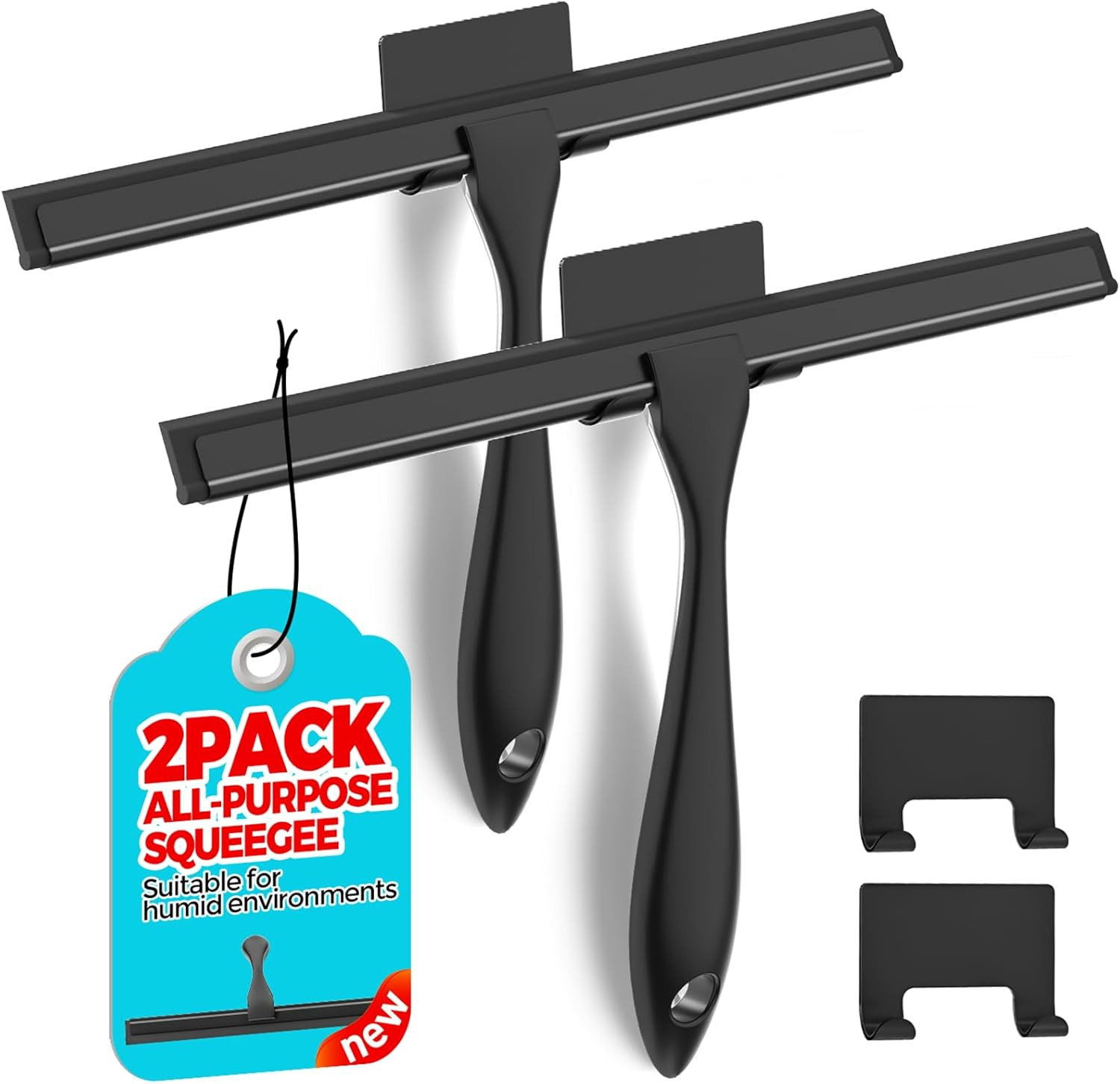 2 Pack Stainless Steel Shower Squeegee for Glass Doors, Windows and Mirrors