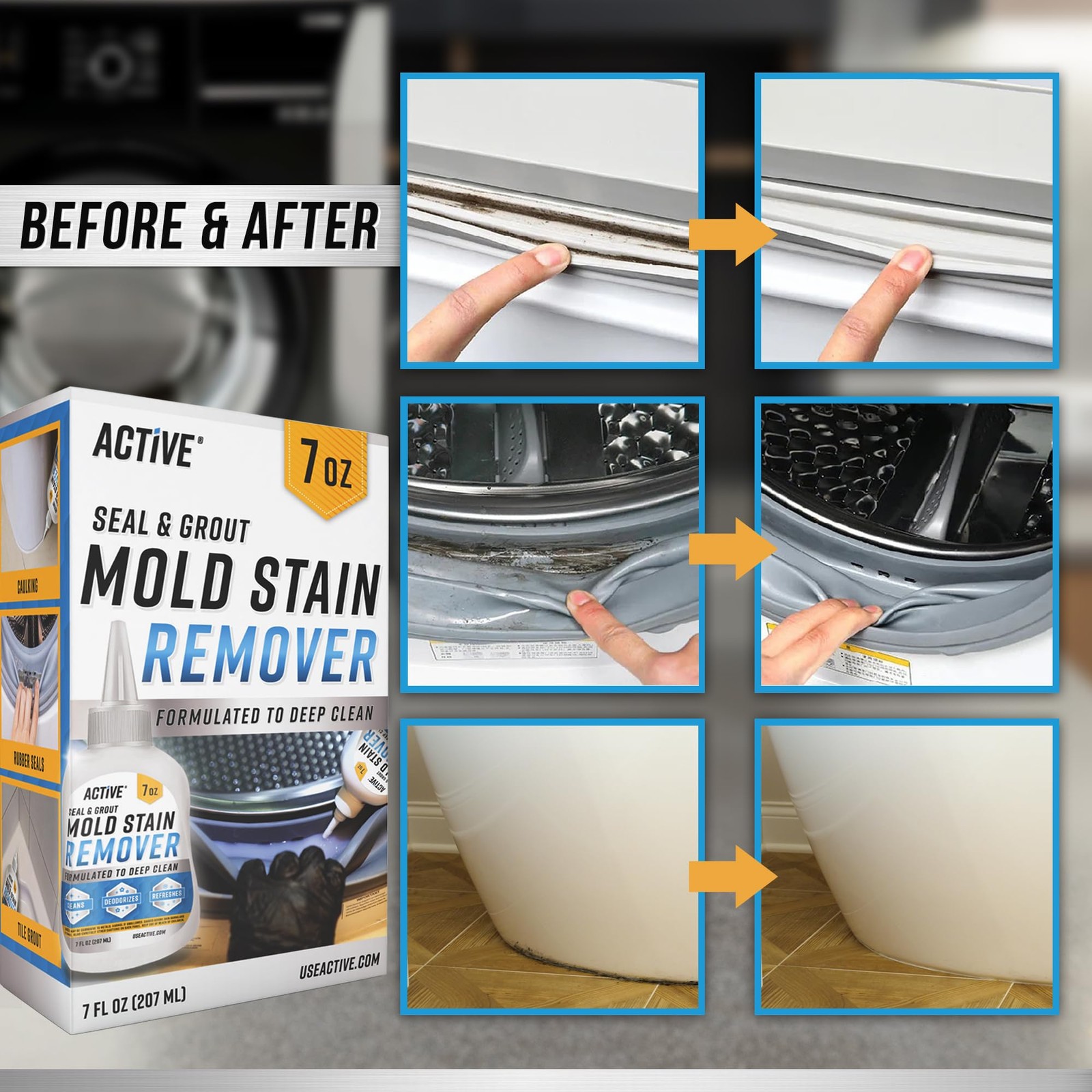 Mold Stain Remover Gel Cleaner for Washing Machine Seal, Grout, Shower – 7 Fl Oz