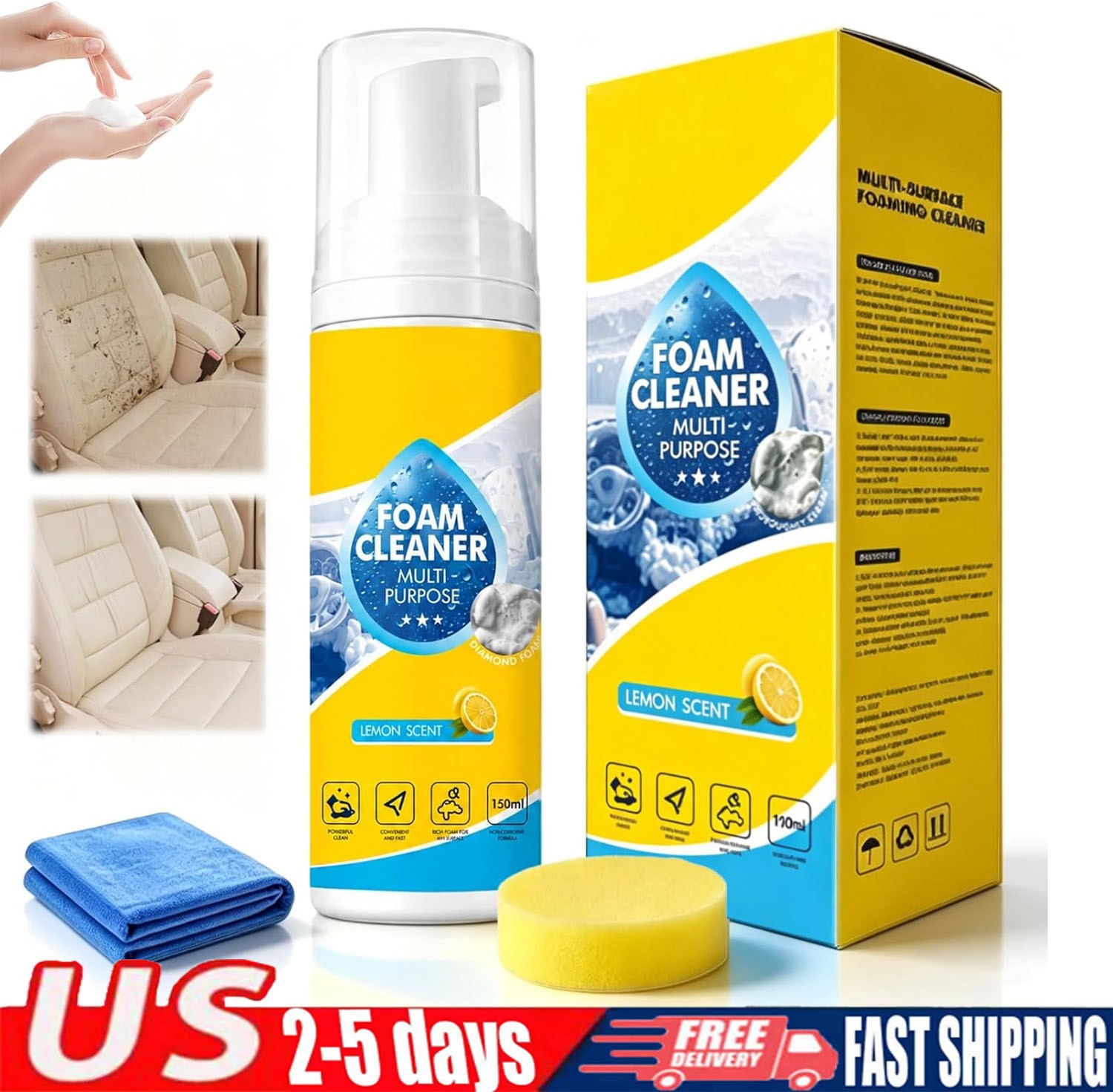 150ml 4-in-1 Multi-Enzyme Foam Cleaner,All-Purpose Spray 5oz with Sponge & Towel
