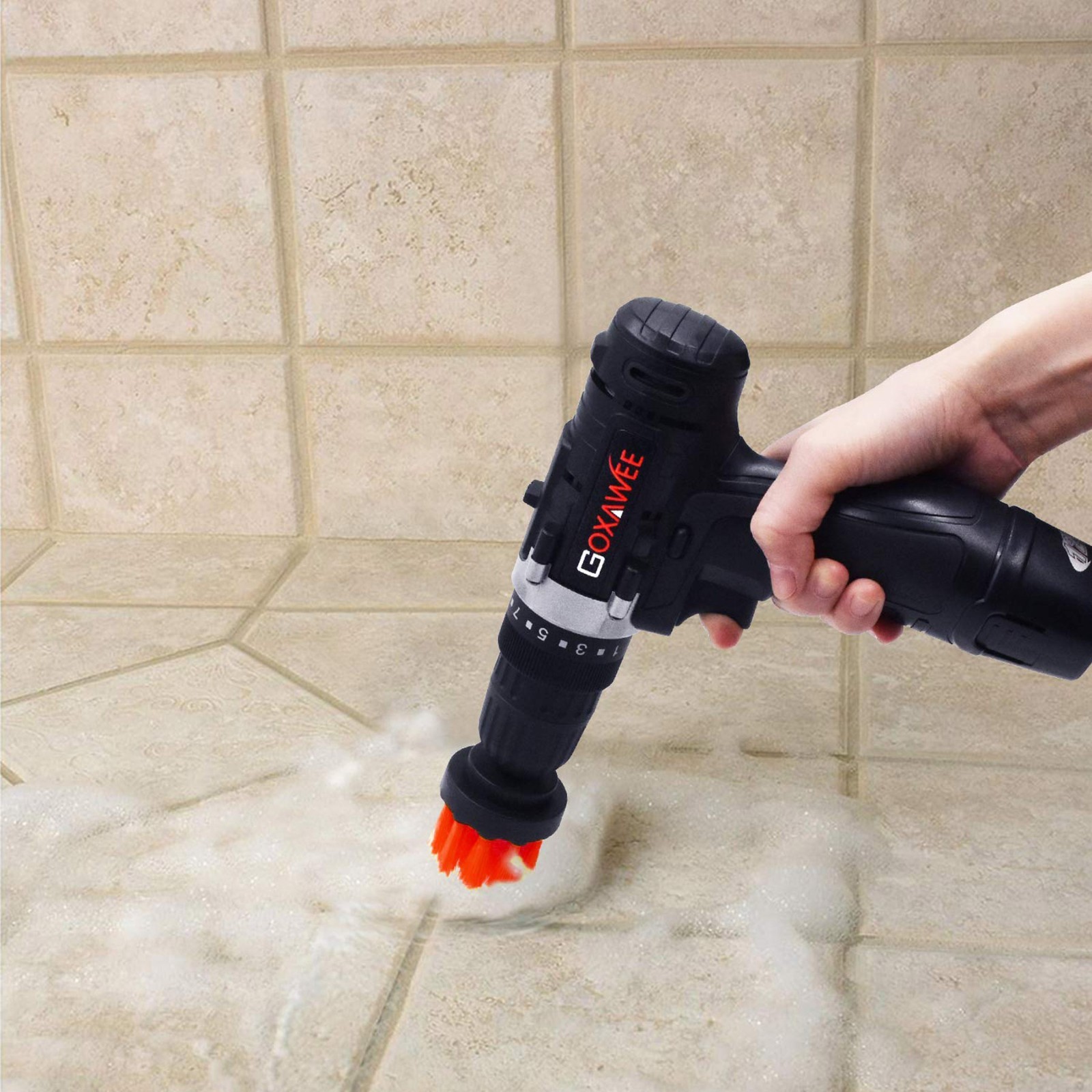 Red 6 Pack Drill Brush Attachment Scrubber Brushes Set Kit with Bit Extension