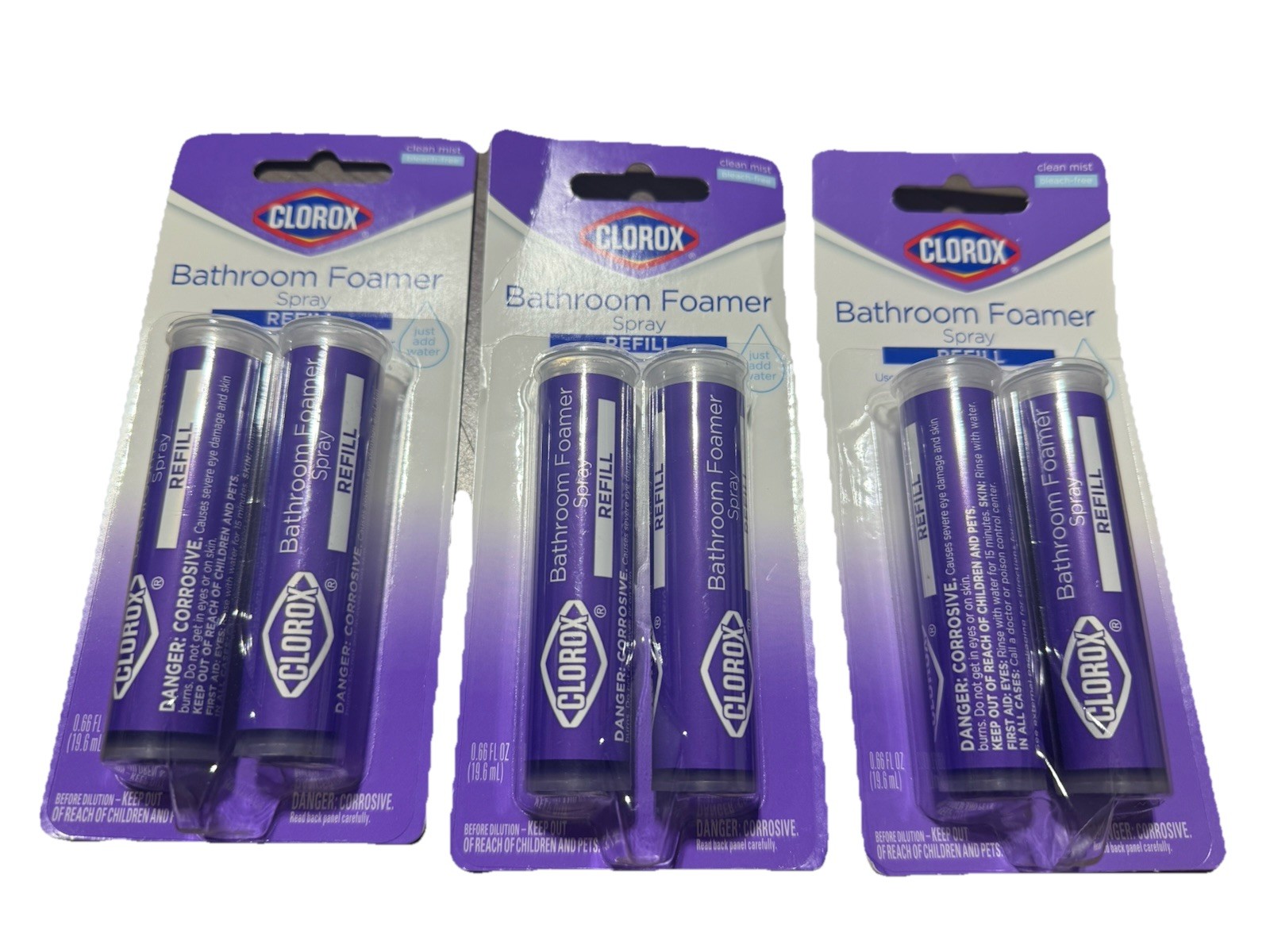 3X Clorox Bathroom Foamer Spray Refill Cartridge Bleach Free Clean Mist 2 Pack