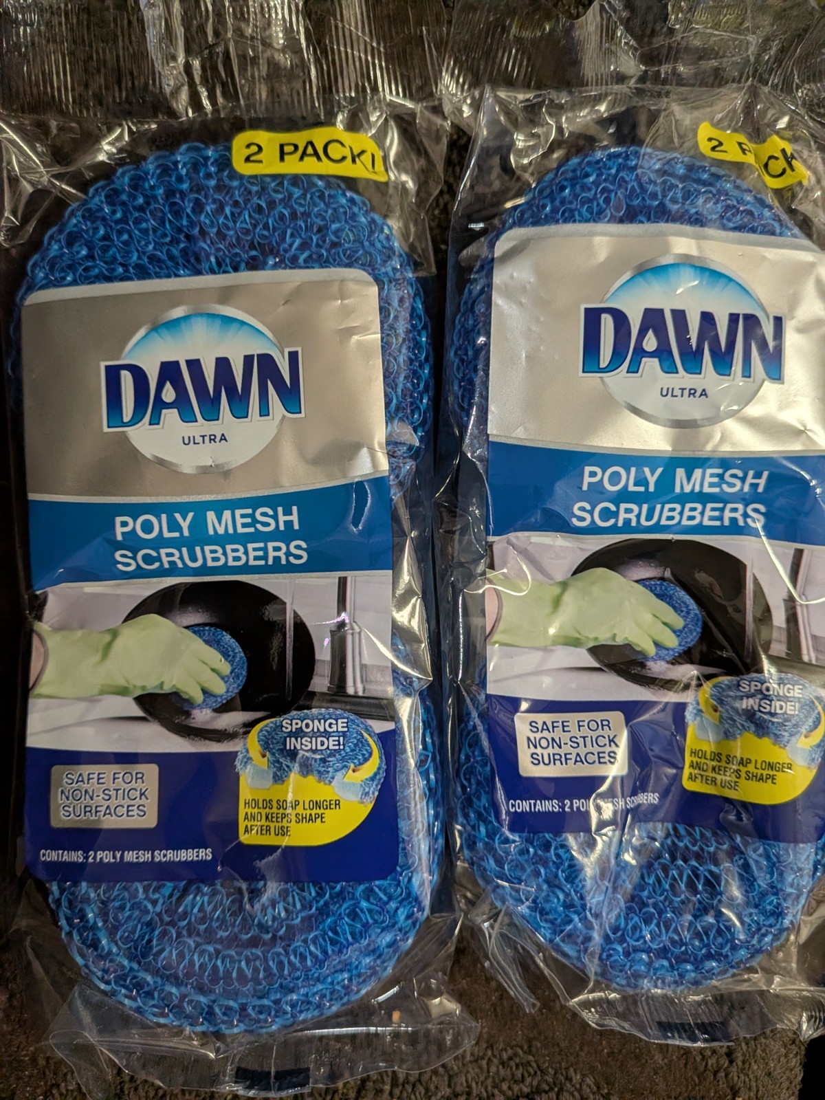 Set of 4 Dawn Durable Non-Scratch Poly Mesh Scrubbers (2 Packages