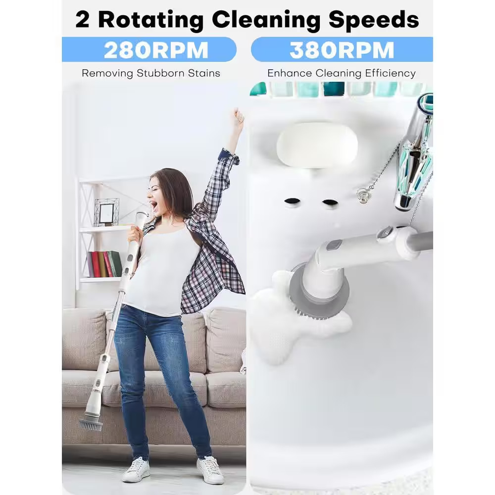 16.5 In. Electric Spin Scrub Brush with Adjustable Handle Extension, 4 Replaceab