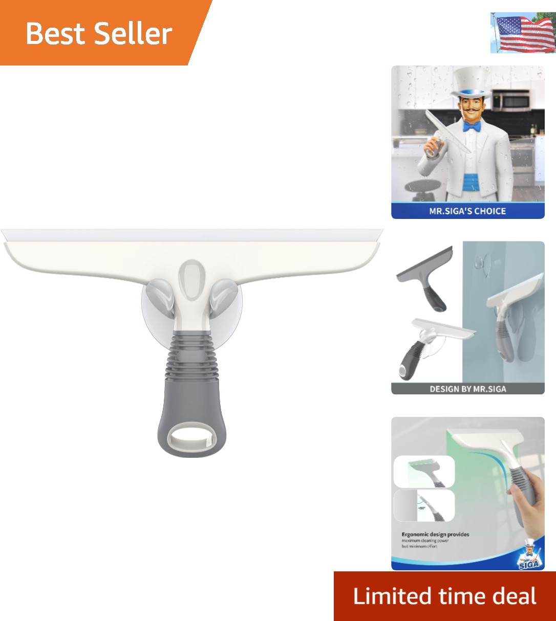 Versatile 10-Inch Silicon Squeegee for Windows, Glass, and More – White & Gray