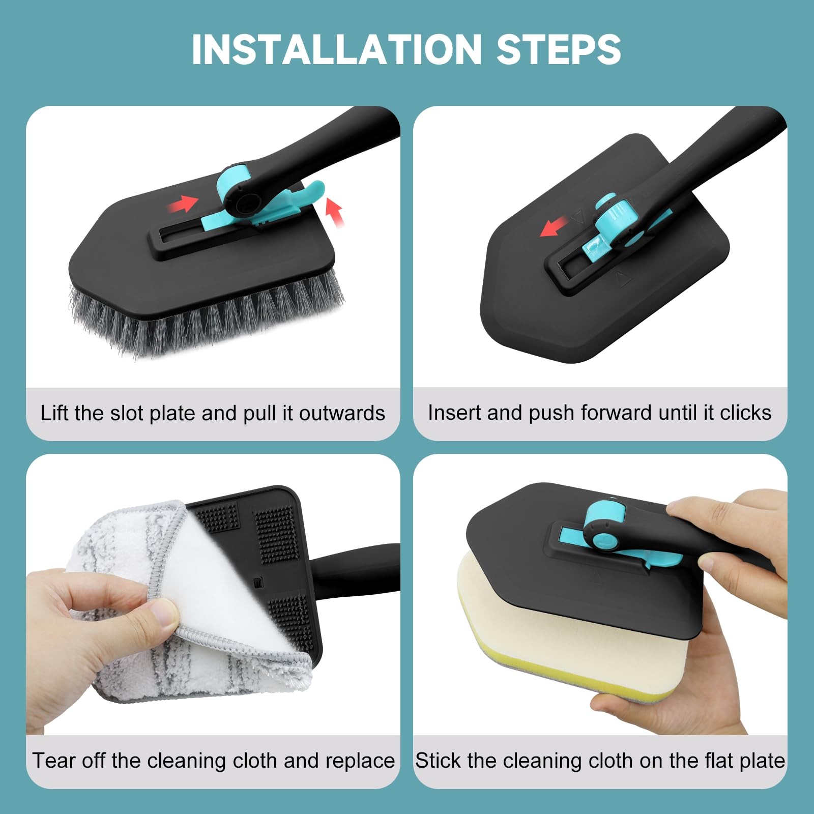 Shower Scrubber with Long Handle, 4 in 1 Tile Tub Scrubber Brush with 3 Detac…