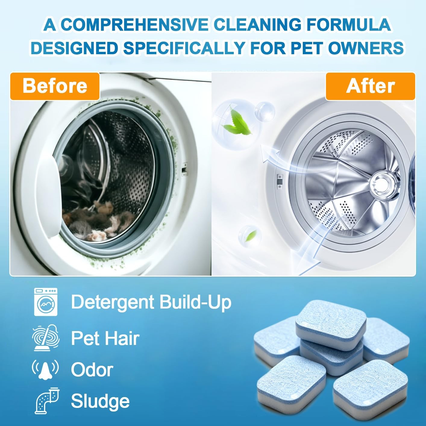 Washing Machine Cleaner Tablets for Pet Owners, 25 Pack Deep Clean Descaler, …