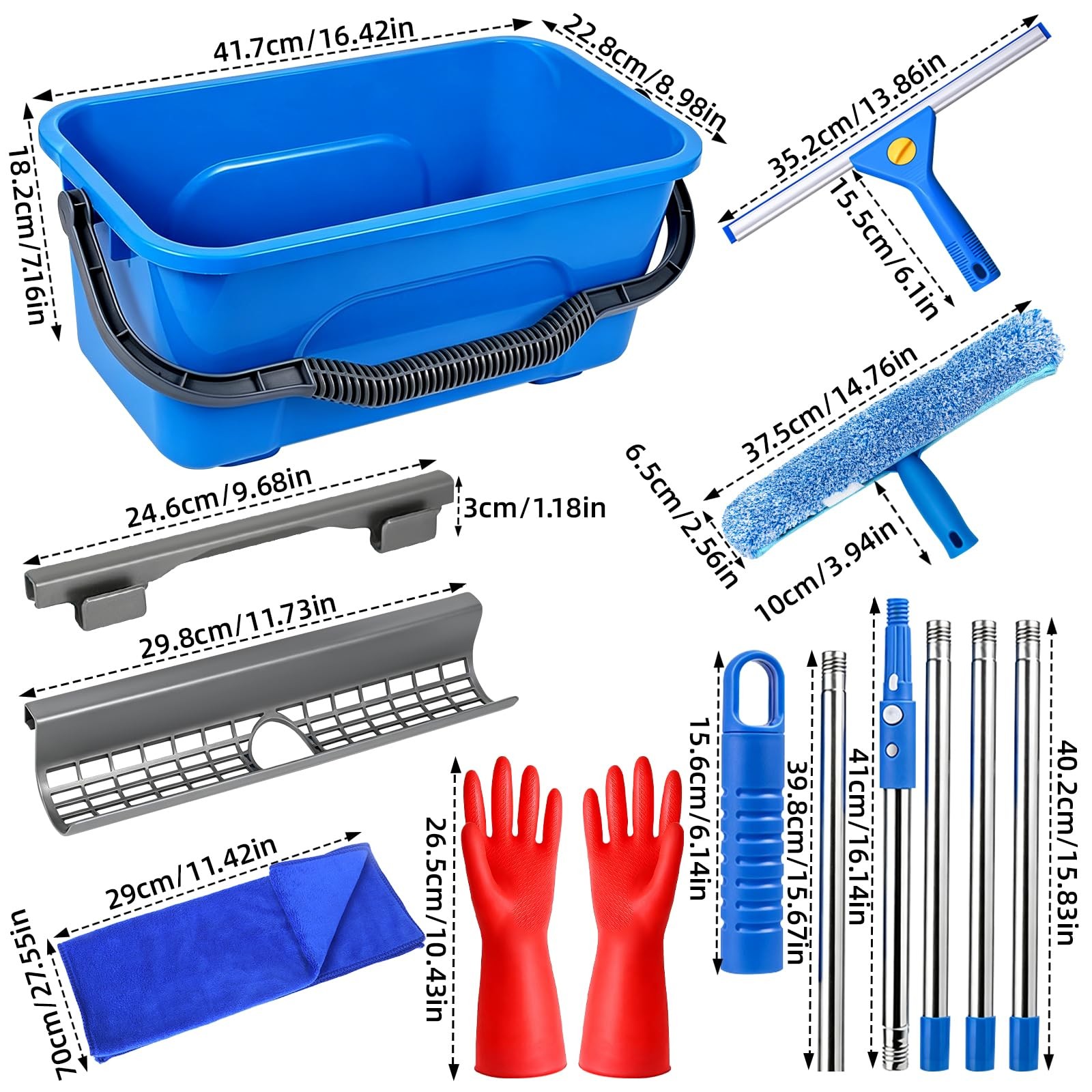 Window Cleaning Kit with 3 Gal Bucket – 14” Window Squeegee&15” Scrubber&76…