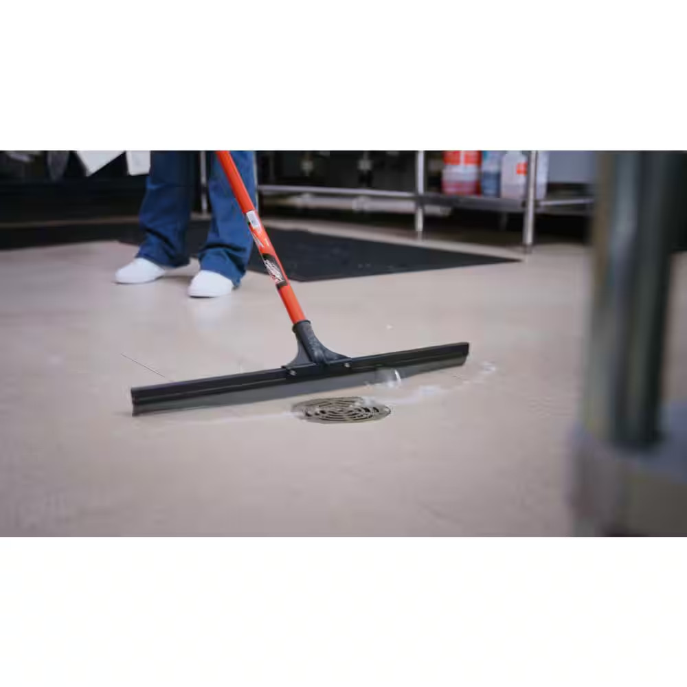 24 In. PVC High Power Multi-Surface Rubber Floor Squeegee with 60 In. Steel Hand