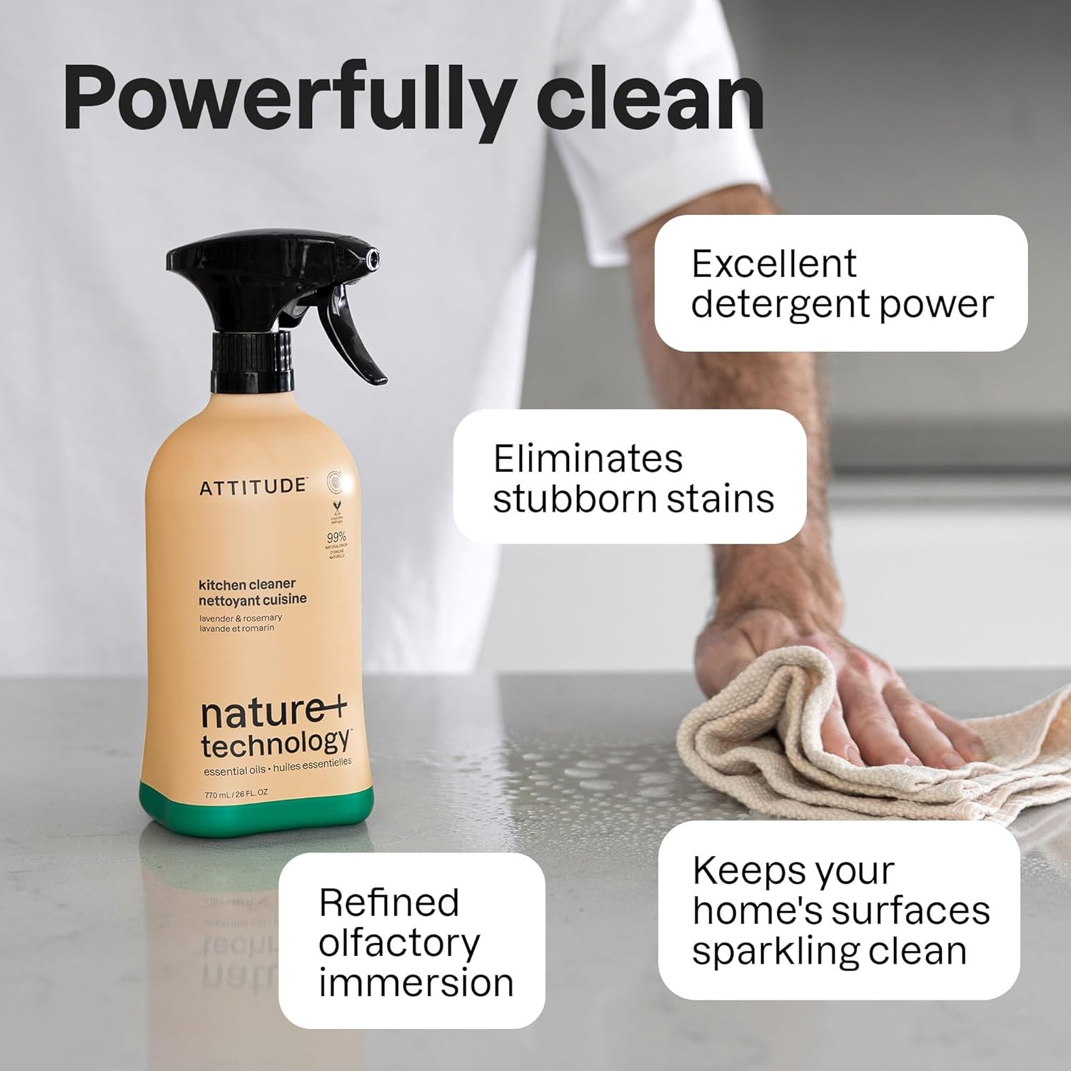 ATTITUDE Kitchen Cleaner Spray 26oz Lavender Rosemary Natural EWG Verified
