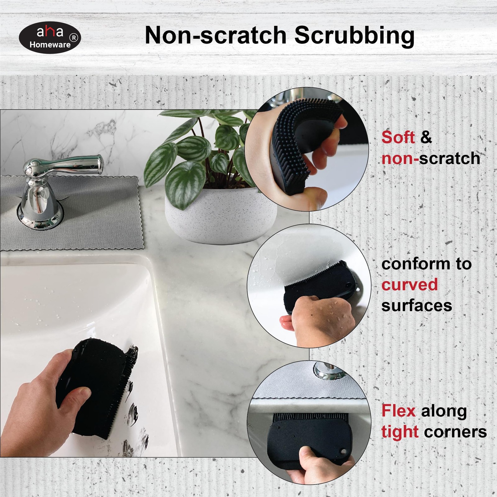 Sink Countertop Silicone Squeegee Brush, Aha Homeware Small Squeegee Brush Cl…