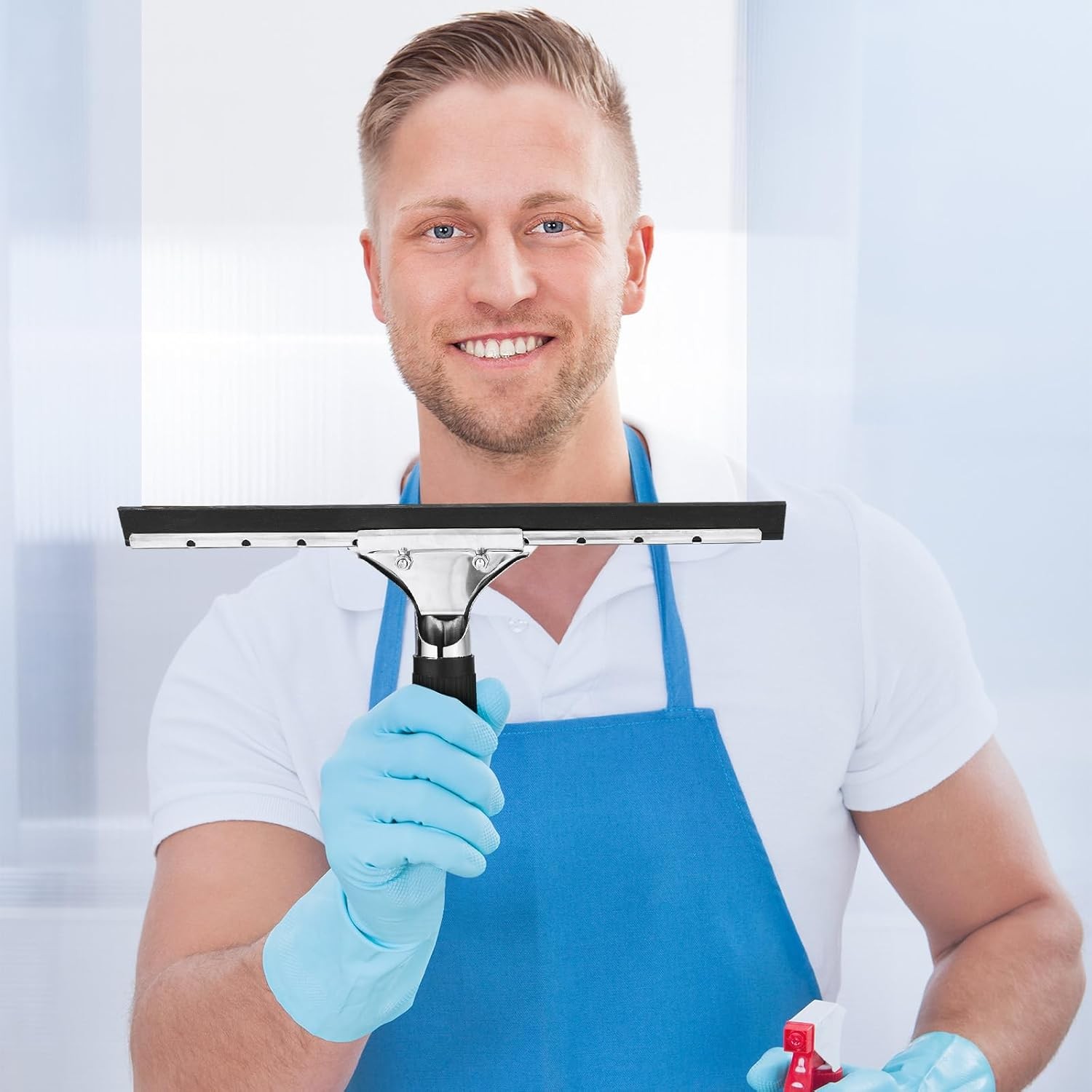6 Pc 12” Steel Window & Glass Squeegee Set with Replacement Rubber Blades
