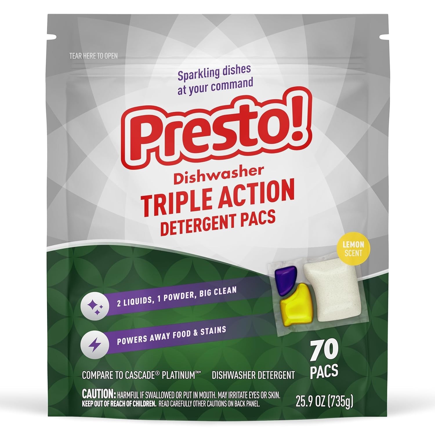Triple Action Dishwasher Pacs Lemon Scent 70 Count
