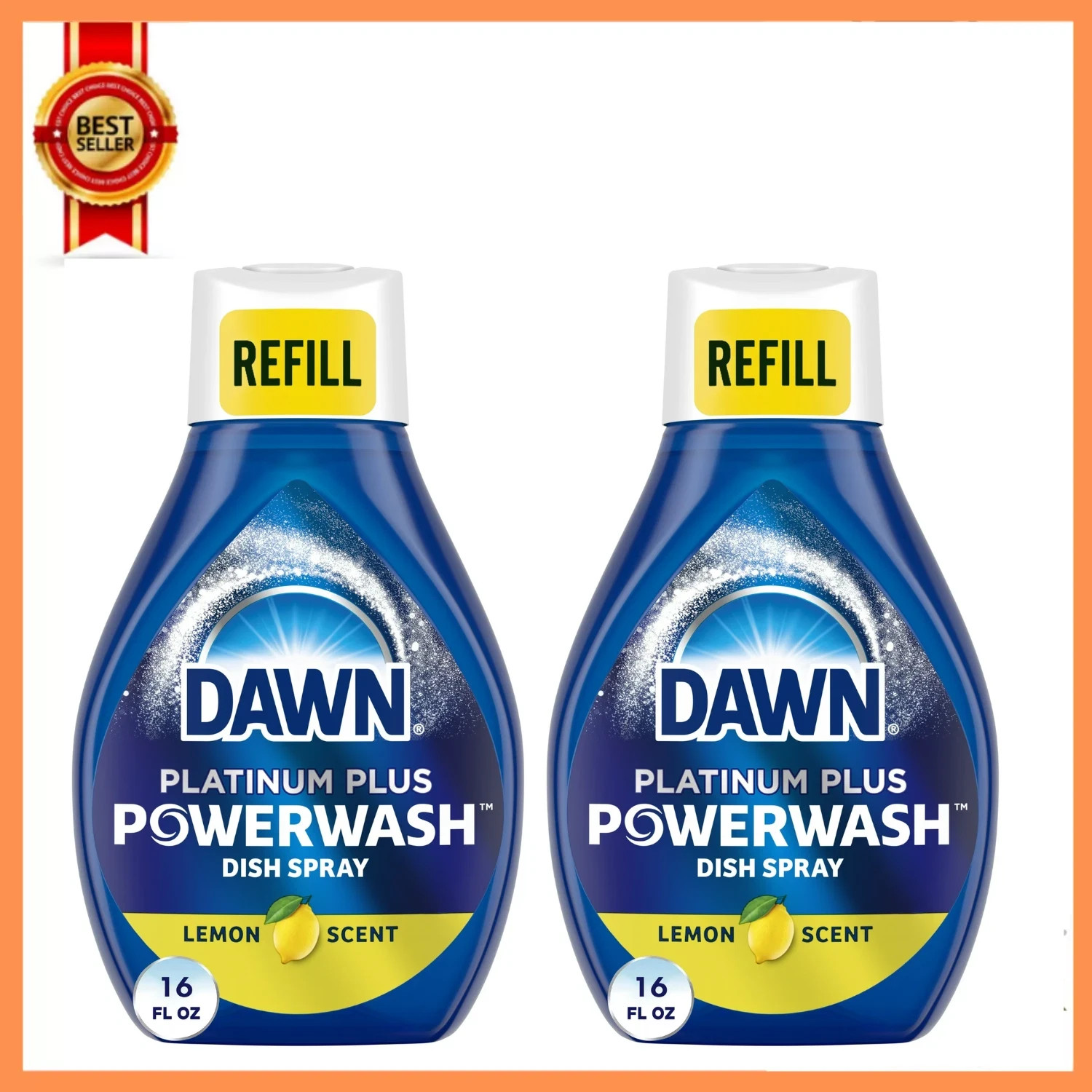 (2 Pack) Dawn Platinum Power Wash Dish Spray, Dish Soap, Lemon Refill, 16 fl oz