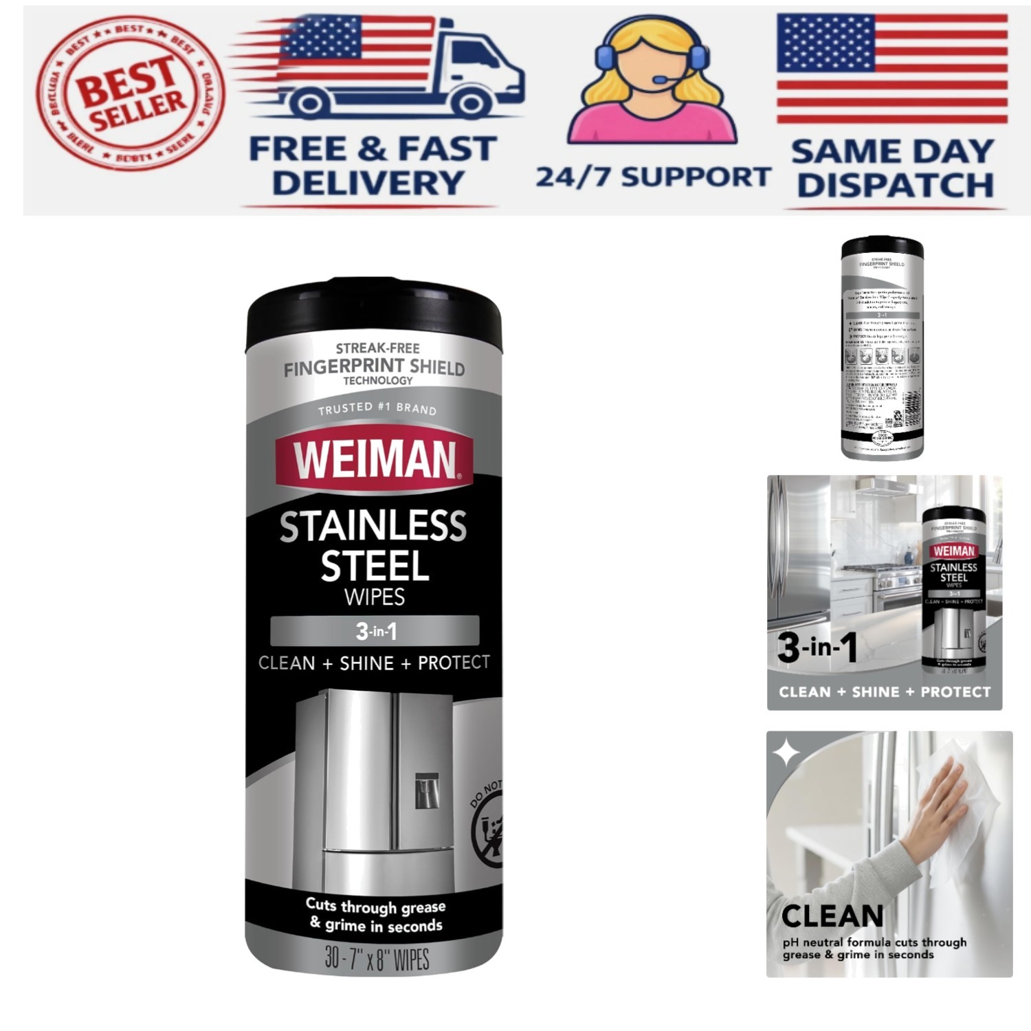 Stainless Steel Cleaner, 30 Count Wipes, Anti-Fingerprint, Removes Grease, Wa…