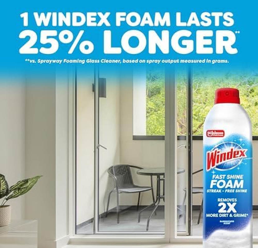 Windex Fast Shine Foam Glass Cleaner, No-Drip Windows, Doors, Mirrors & Countert