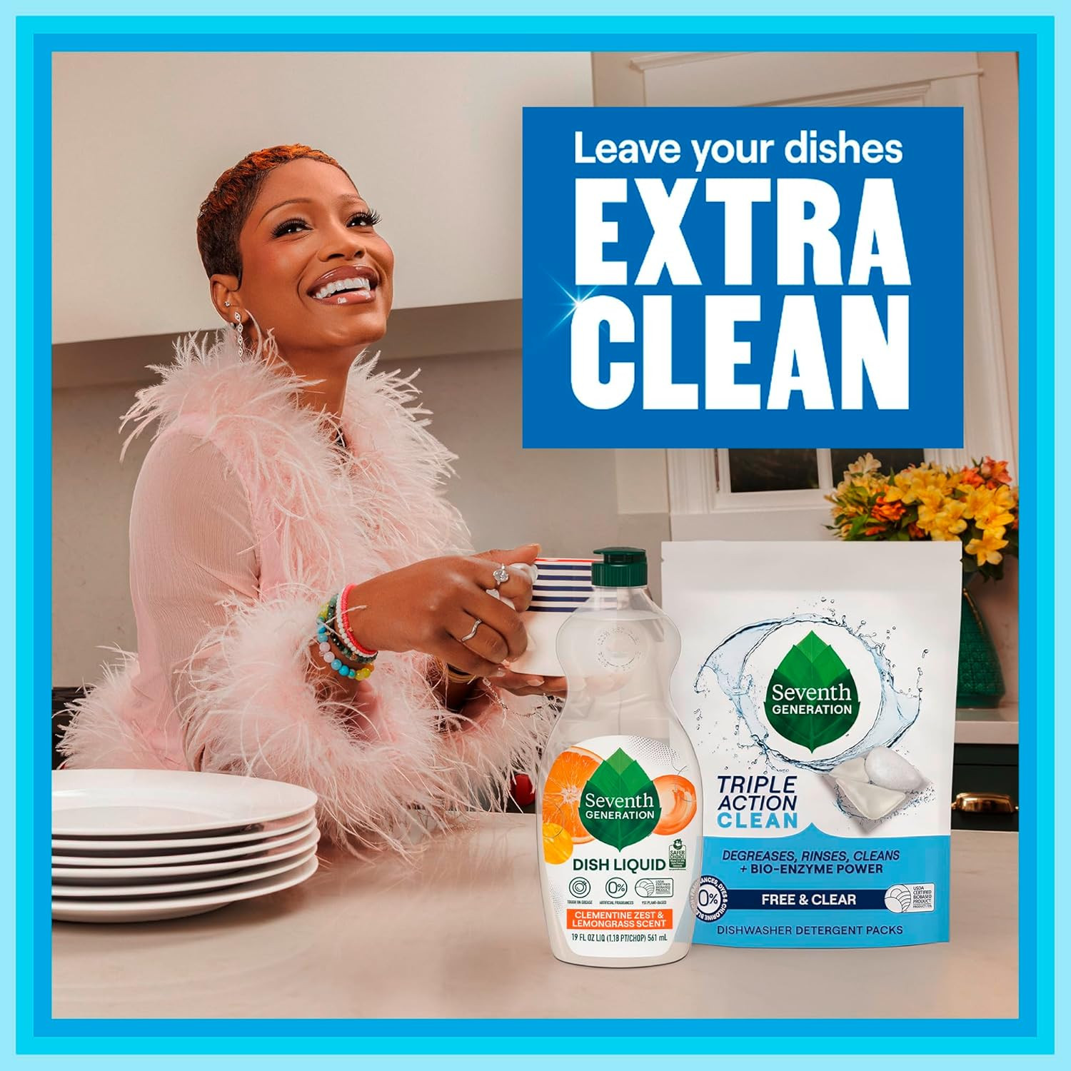 Seventh Generation Triple Action Dishwasher Detergent Packs Free Clear 21.3oz