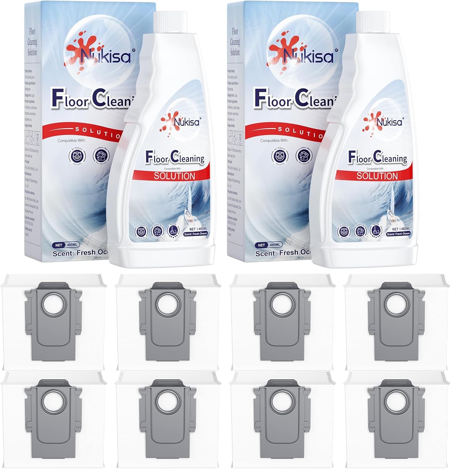 8 Pack Dust Bags and Fresh Ocean Scent Floor Cleaning