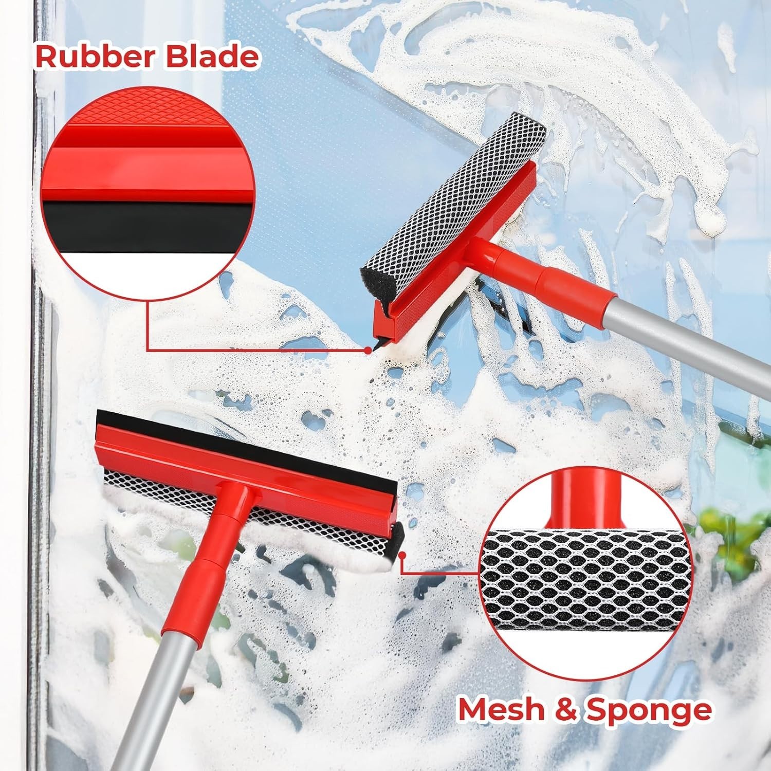 Car Windshield Squeegee 2 in 1 Extendable Handle Window Cleaner Tool Sponge Rubb