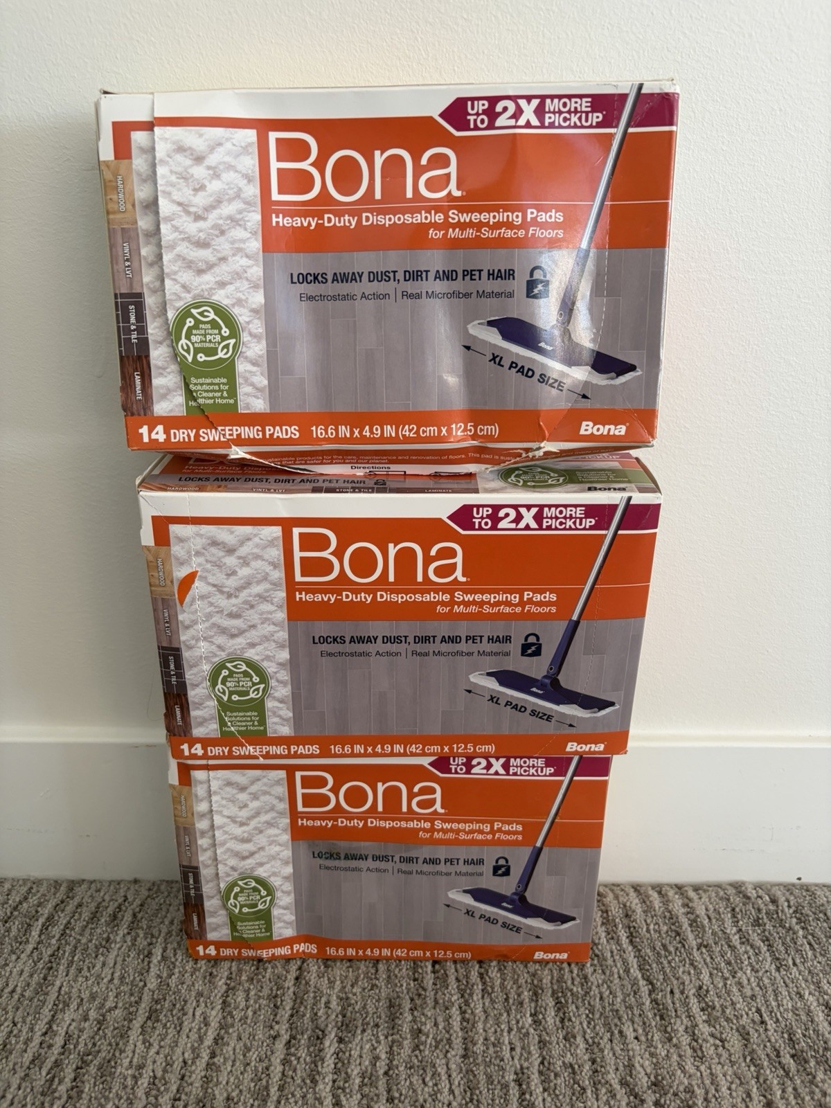 BONA DISPOSABLE DRY SWEEPING PADS FOR MULTI-SURFACE FLOORS 3 Boxes Of 14
