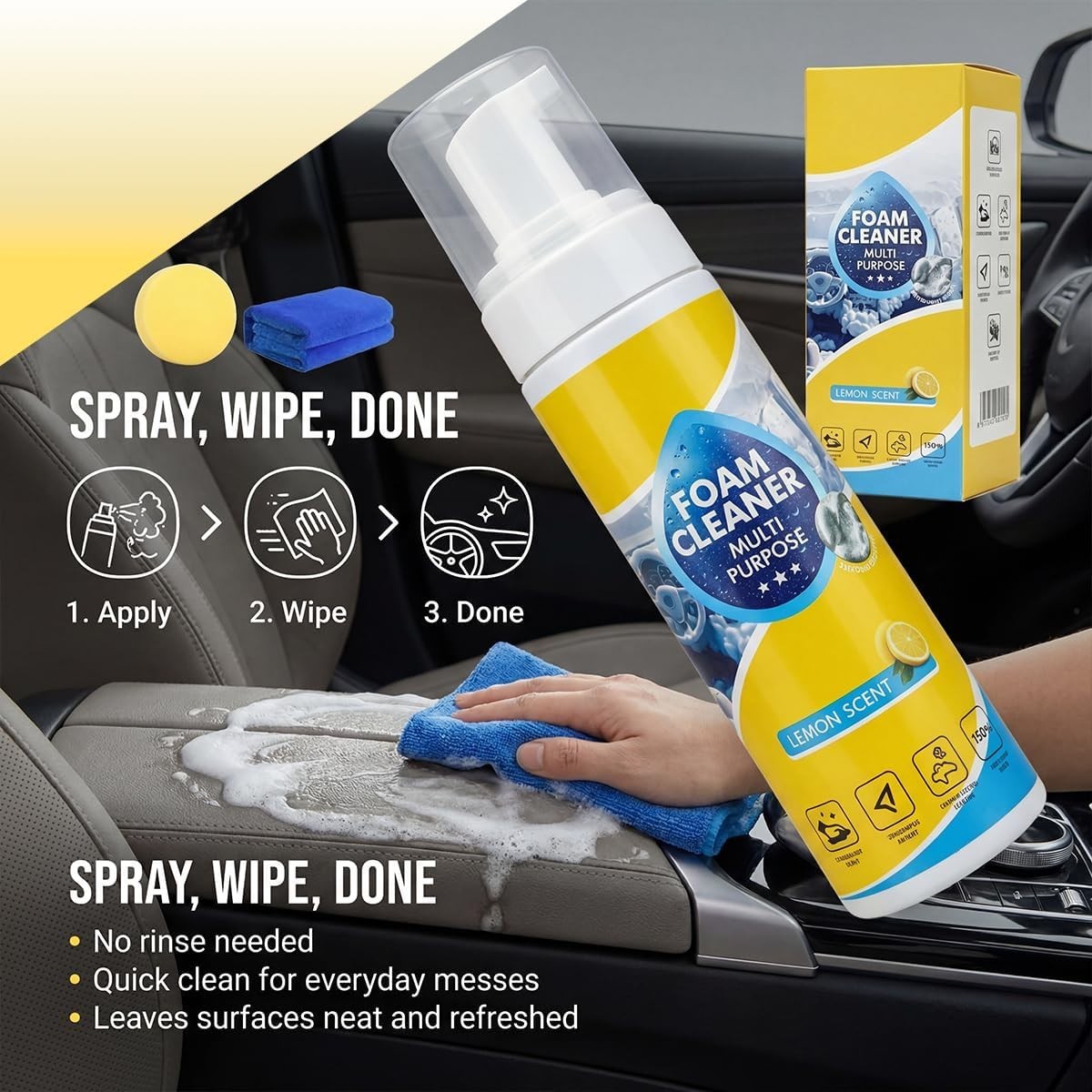 4-in-1 Multi-Enzyme Foam Cleaner, All-Purpose Spray 5oz with Sponge & Towel