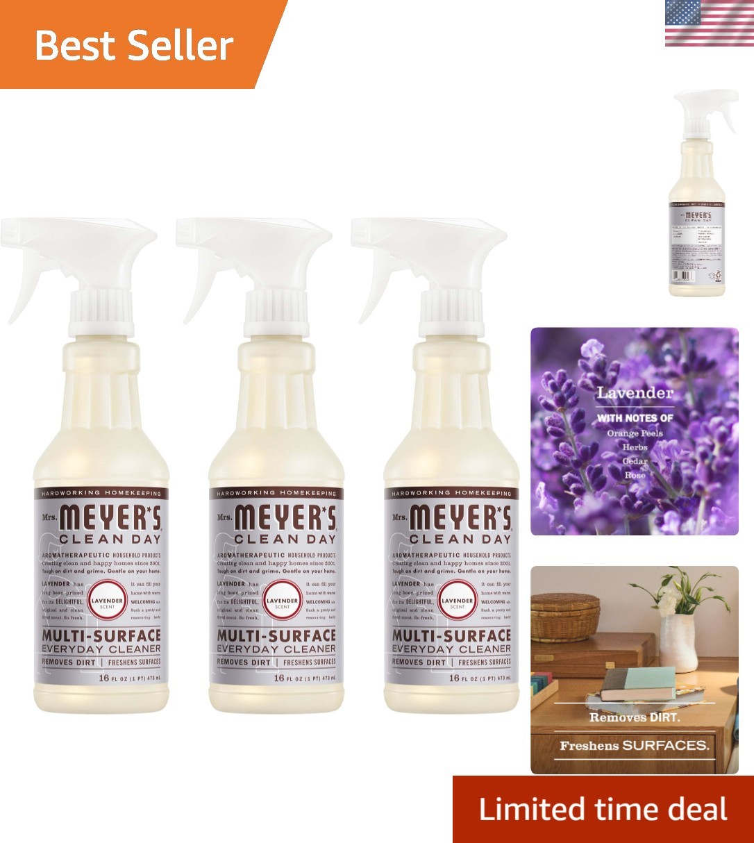 Eco-Friendly Lavender Multi-Surface Cleaner – 3 Pack, 48 Fl Oz | Mrs. Meyer’s