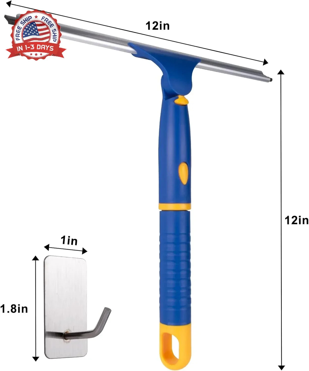 12 Inch Rotatable Shower Squeegee Heavy-Duty Rubber Blade for Bathroom Glass Cle