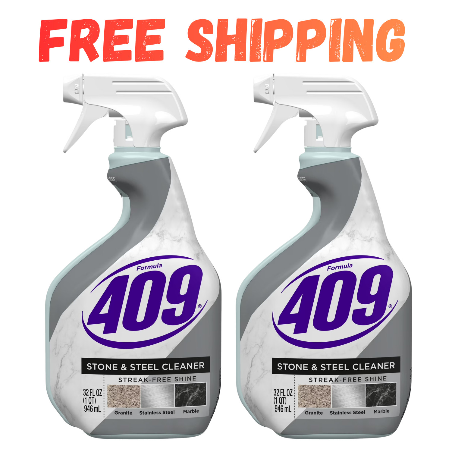 2 PACK Formula 409 Stone and Steel Cleaner, Spray Bottle, 32 Ounces