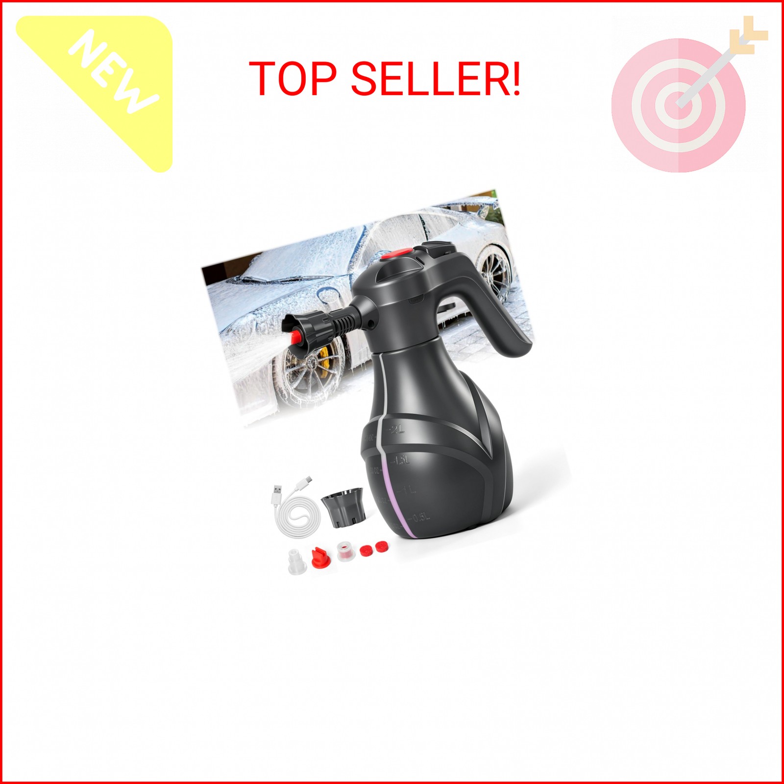 LuxBlue Electric Foam Sprayer Car Wash, 3000mAh Battery Powered Car Foam Sprayer