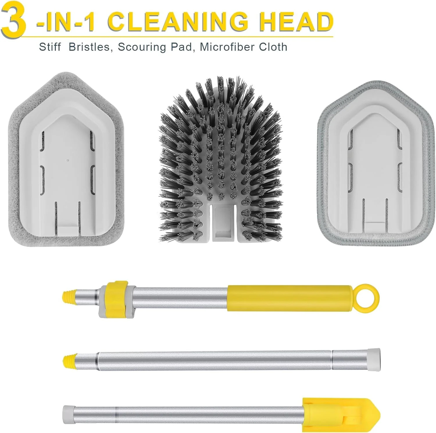 Baseboard Cleaner Tool with Long Handle 3 Reusable Cleaning Brush Pads, 52’’ …
