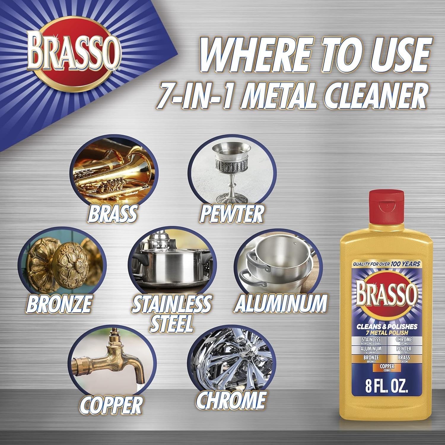 8 oz Brasso Metal Polish –All Purpose Cleaner for Brass, Bronze, Chrome & Copper