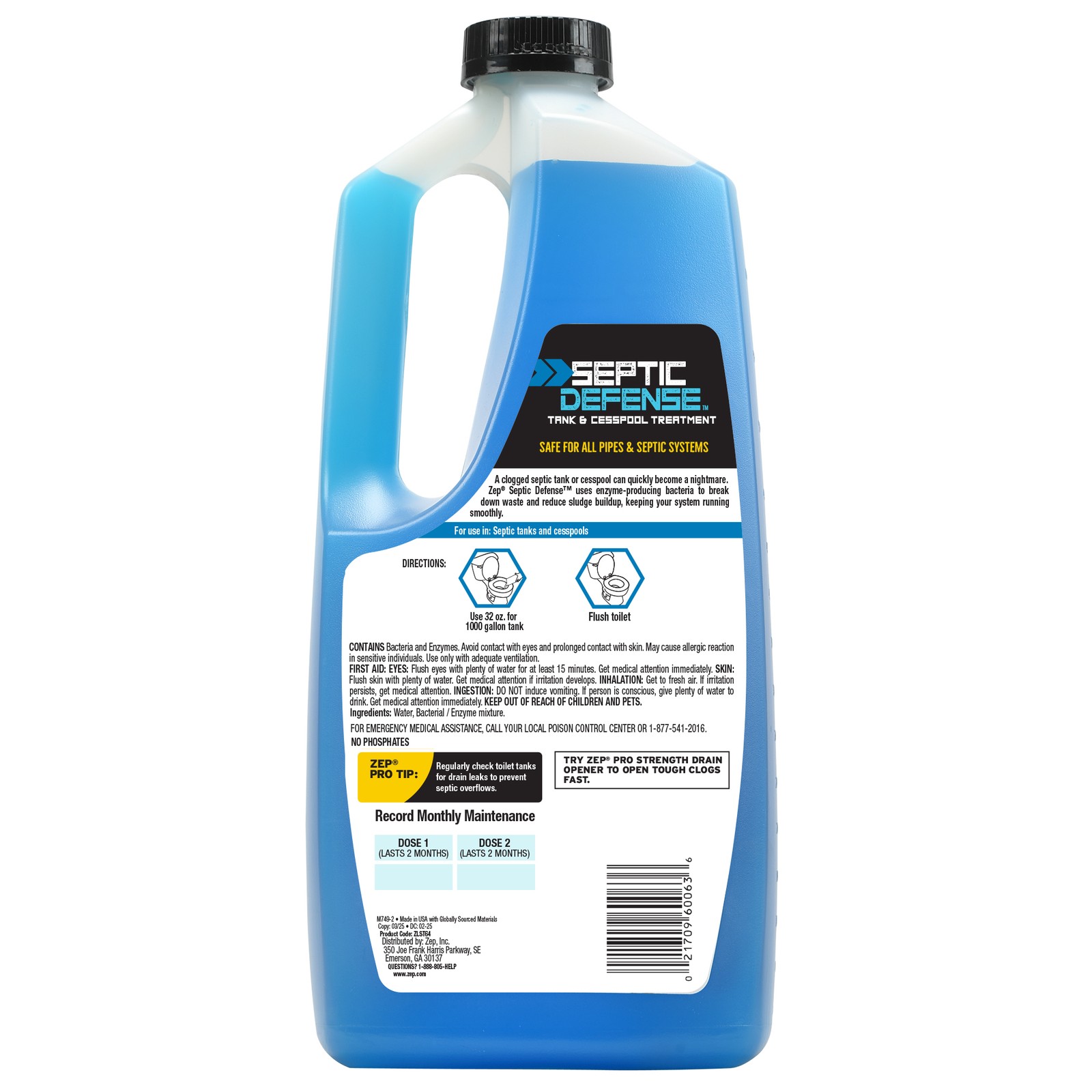 Zep Septic System and Cesspool Treatment Liquid – 64 Oz – ZLST648 – Safe for All