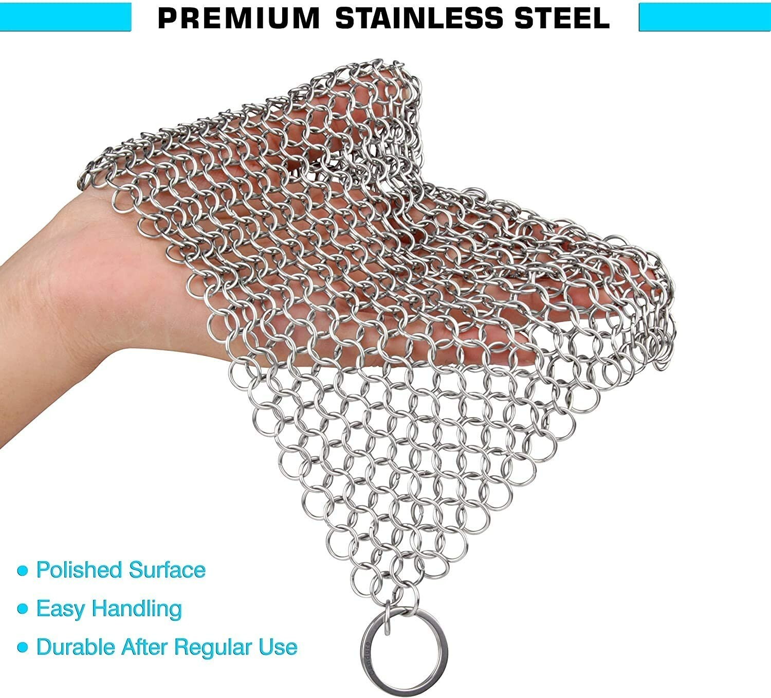 Iron Cast Cleaner Chainmail Scrubber Grill Scraper Kitchen Stainless Steel 7X7
