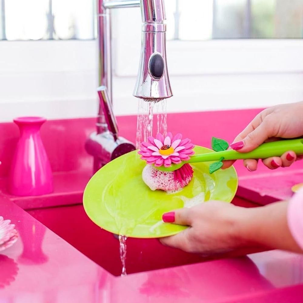Flower Power Kitchen Scrub Brush Set – Dishwasher Safe