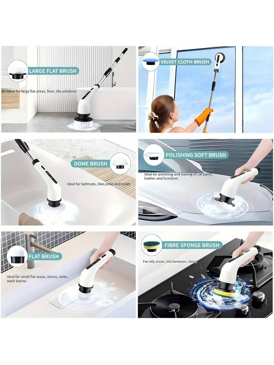 8 IN 1 Electric Spin Scrubber Cordless Power Cleaning Brush Rechargeable Cleaner
