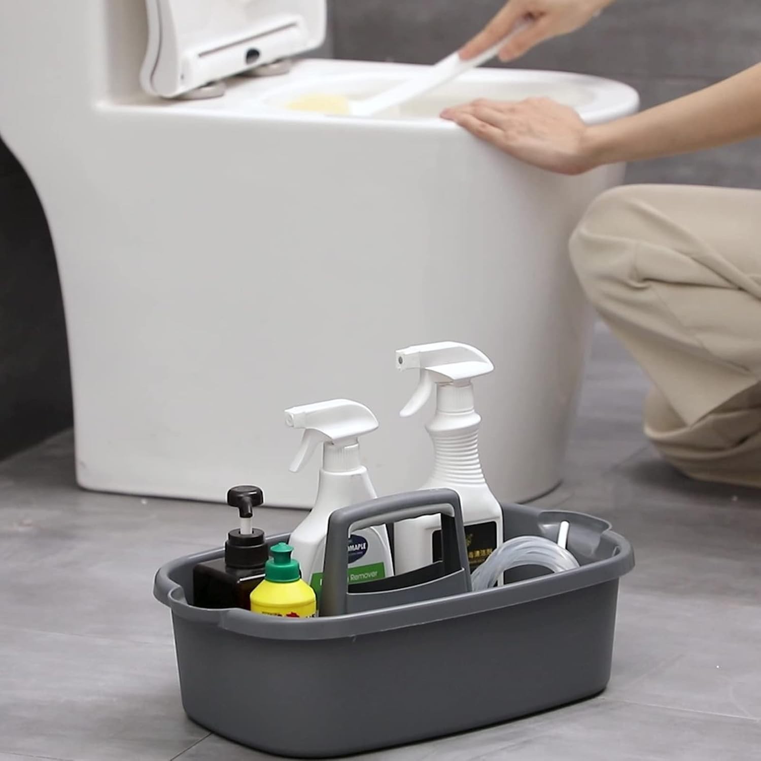 Stylish Large Portable Cleaning Supplies Caddy – 16.5L Dark Gray Organizer