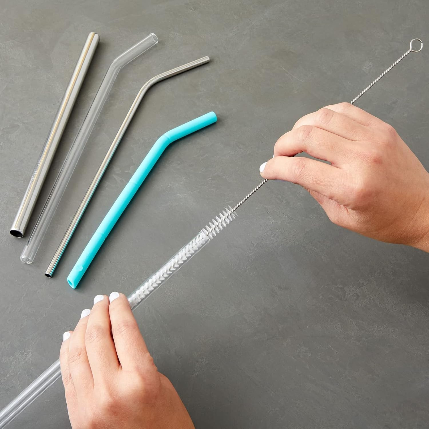 Straw Cleaner Brush – 12 In, Silver & White, 4-Pack – Stainless Steel Straw Clea