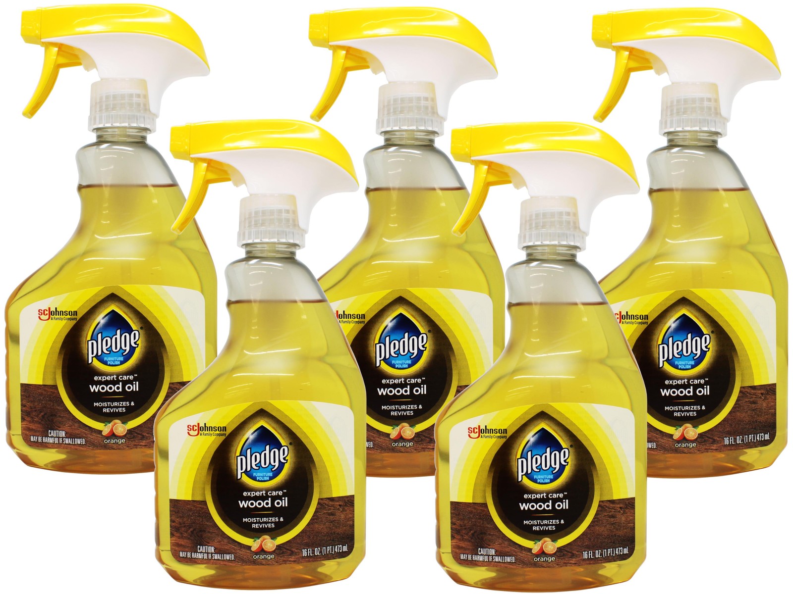 5 Pack Pledge Wood Oil Expert Care Spray Moisturizes with Orange Scent 16 oz