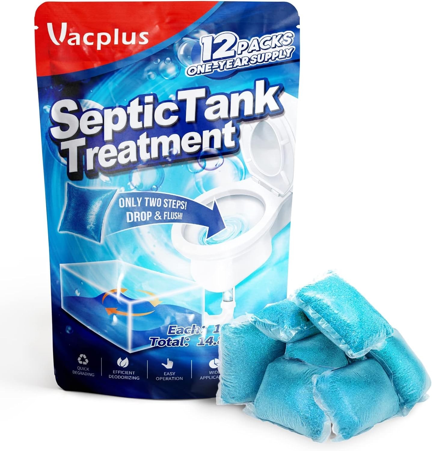 Septic Tank Treatment 12 Pcs for 1-Year Supply Dissolvable Septic Tank Treatmen