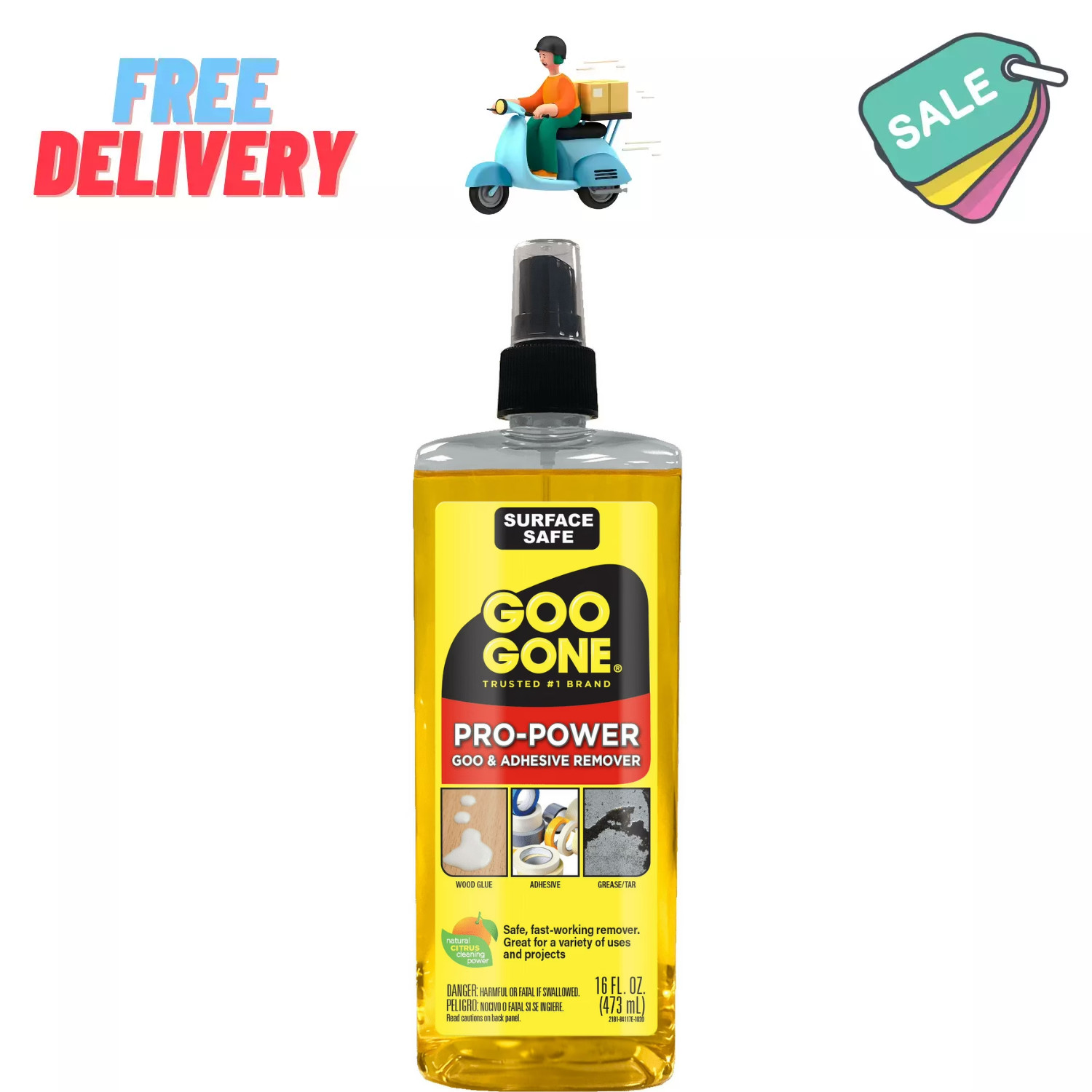 Goo Gone Pro-Power Goo & Adhesive Remover Pump Spray, Citrus-Based, 16 oz