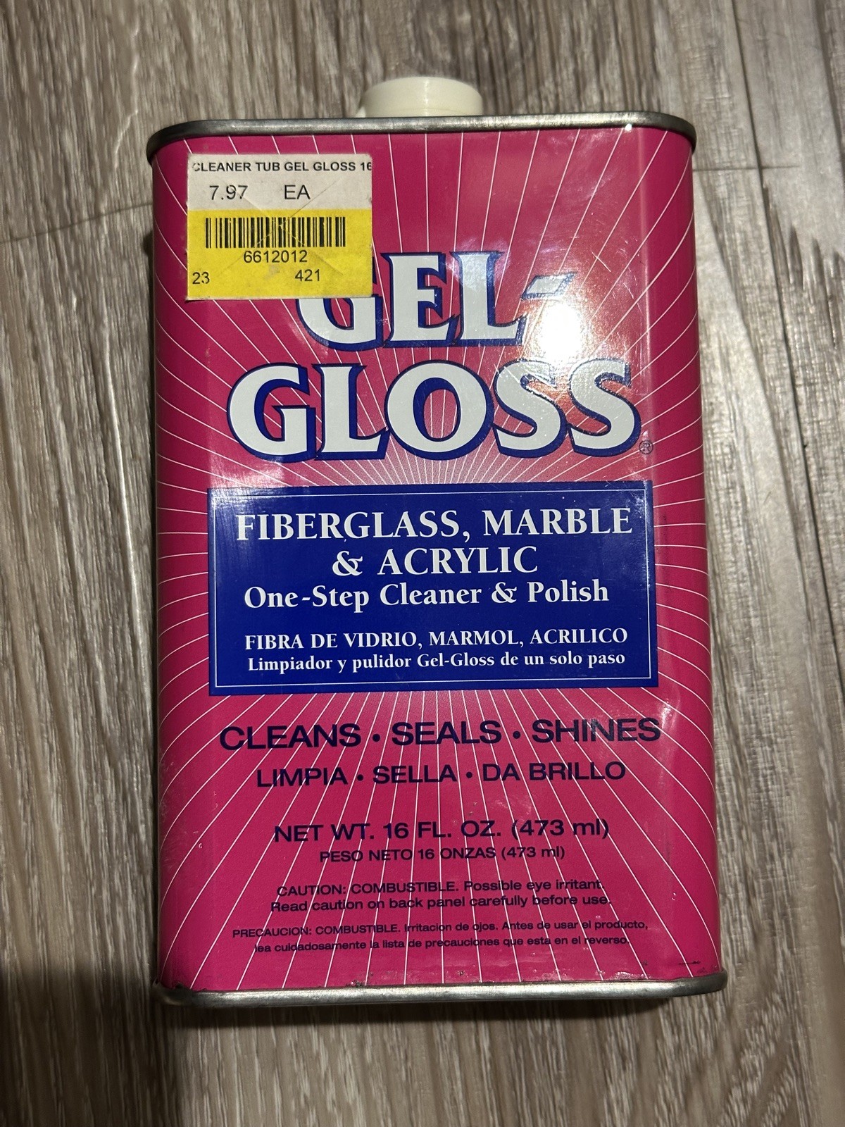 Gel-Gloss One Step Cleaner & Polish 16oz Can For Fiberglass and Marble – open
